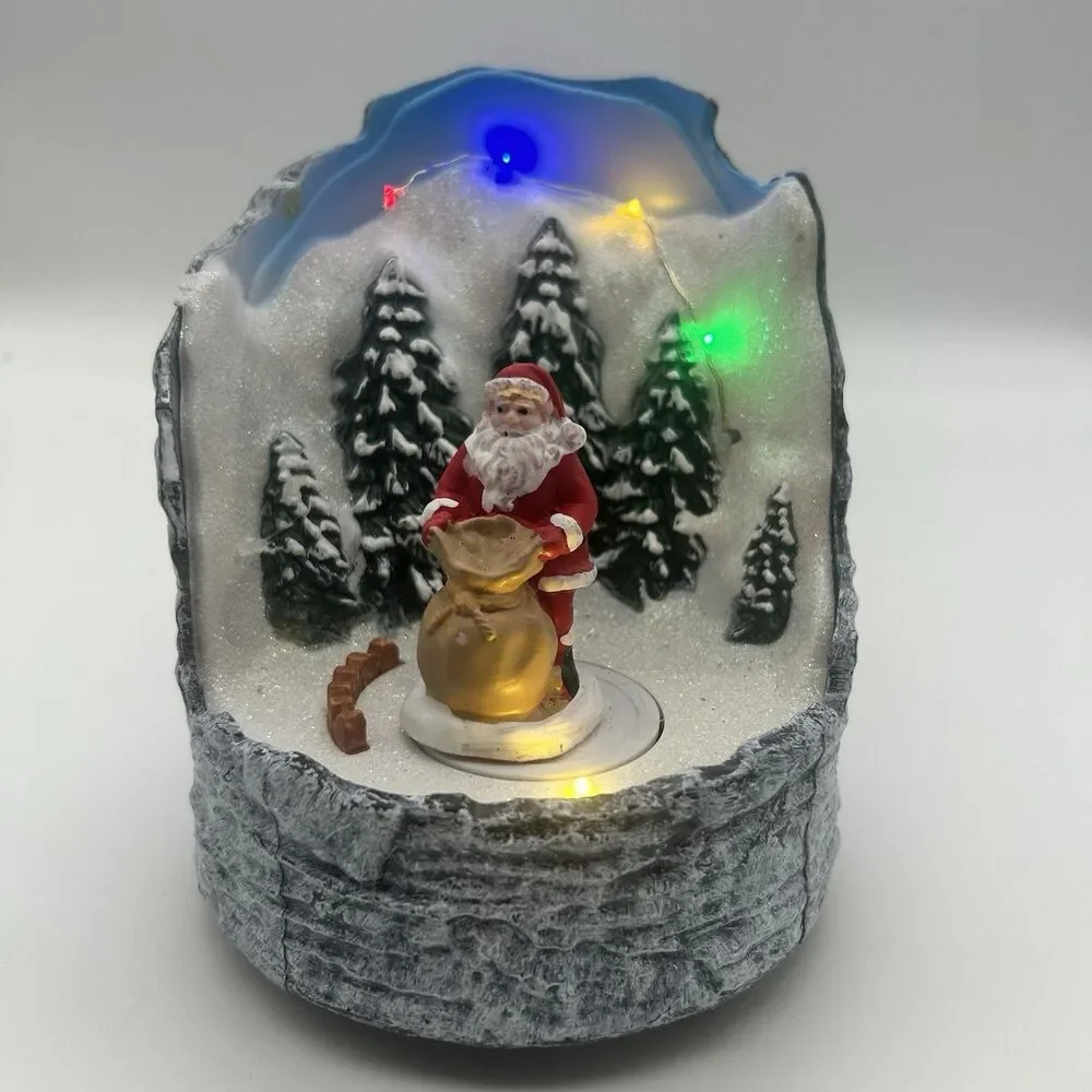 Animated Musical Santa Lighted Christmas Scene w Trees Motion LED Holiday Decor